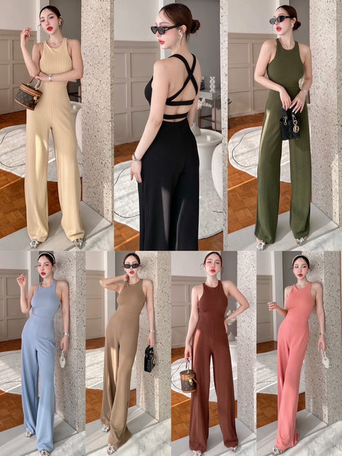 SIRINNN Sleeveless Long Cross Lace BackJumpsuits